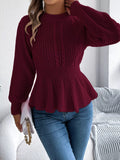 Cable Knit Round Neck Peplum Sweater