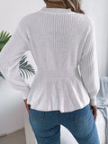 Cable Knit Round Neck Peplum Sweater