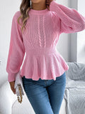 Cable Knit Round Neck Peplum Sweater