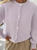Button-Front Round Neck Cardigan