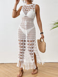 Backless Fringe Hem Round Neck Cover-Up Dress