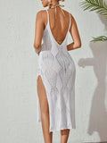 Side Slit Crochet Knit Cover-Up Dress