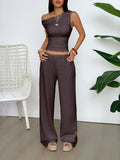 One Shoulder Top and Wide Leg Pants Set