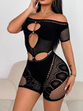 Cutout Off Shoulder Fishing Net Romper