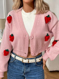 Strawberry Cropped Button-Up Cardigan