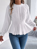 Cable Knit Round Neck Peplum Sweater