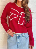 Contrast Trim Bow Accent Holiday Cropped Sweater