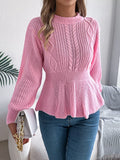 Cable Knit Round Neck Peplum Sweater