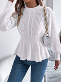 Cable Knit Round Neck Peplum Sweater