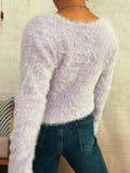 Fuzzy Heart Shape Button-Up Cardigan