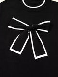 Contrast Trim Bow Accent Holiday Cropped Sweater