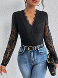 Lace V-Neck Long Sleeve Bodysuit