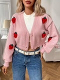 Strawberry Cropped Button-Up Cardigan