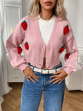 Strawberry Cropped Button-Up Cardigan