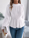 Cable Knit Round Neck Peplum Sweater