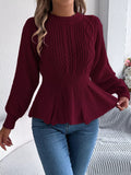 Cable Knit Round Neck Peplum Sweater