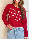 Contrast Trim Bow Accent Holiday Cropped Sweater