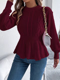 Cable Knit Round Neck Peplum Sweater