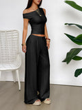 One Shoulder Top and Wide Leg Pants Set