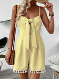 Tie-Front Textured Romper with Tassel Hem