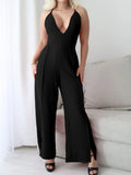 Crisscross Back V-Neck Wide Leg Jumpsuit
