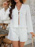 Devine Double Tied V-Neck Top and Shorts Set