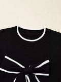 Contrast Trim Bow Accent Holiday Cropped Sweater