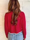 Contrast Trim Bow Accent Holiday Cropped Sweater
