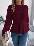 Cable Knit Round Neck Peplum Sweater