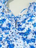 Floral Ruffled Strap Lace-up Hollow Out One Piece Swimsuit