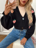 Strawberry Cropped Button-Up Cardigan
