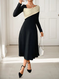 Asymmetrical Contrast Long Sleeve Dress