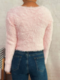 Fuzzy Heart Shape Button-Up Cardigan