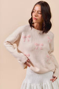 SO ME Embroidered Ribbon Round Neck Sweater
