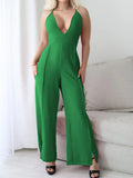 Crisscross Back V-Neck Wide Leg Jumpsuit