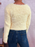 Fuzzy Heart Shape Button-Up Cardigan