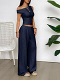 One Shoulder Top and Wide Leg Pants Set