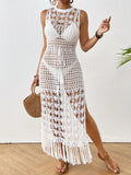 Backless Fringe Hem Round Neck Cover-Up Dress