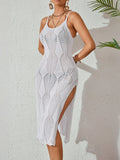 Side Slit Crochet Knit Cover-Up Dress