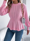 Cable Knit Round Neck Peplum Sweater