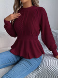 Cable Knit Round Neck Peplum Sweater