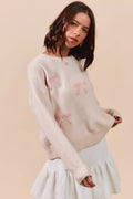 SO ME Embroidered Ribbon Round Neck Sweater