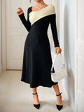 Asymmetrical Contrast Long Sleeve Dress