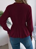 Cable Knit Round Neck Peplum Sweater