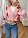 Strawberry Cropped Button-Up Cardigan