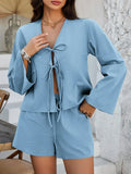 Devine Double Tied V-Neck Top and Shorts Set