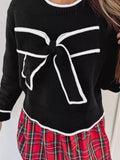 Contrast Trim Bow Accent Holiday Cropped Sweater