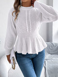 Cable Knit Round Neck Peplum Sweater
