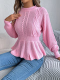 Cable Knit Round Neck Peplum Sweater