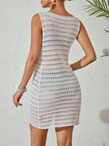 Crochet Sleeveless Cover-Up Dress with Cutout Detail